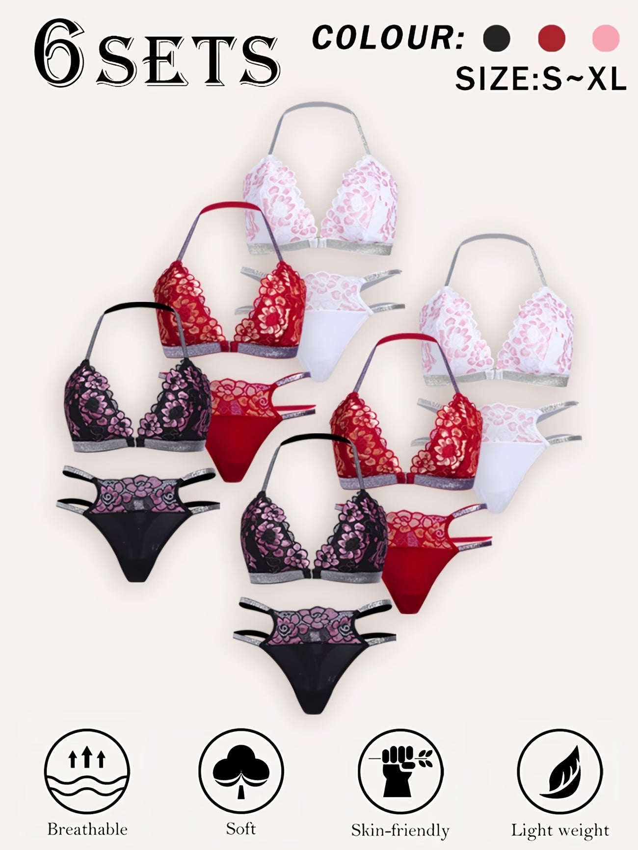 Pack of 6 Women’s Lace Lingerie Set