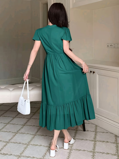 Women's Elegant Pleated Waist Ruffle Hem Maxi Dress