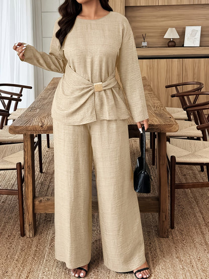 Elegant Pleated Waist Tie Co-Ord Set