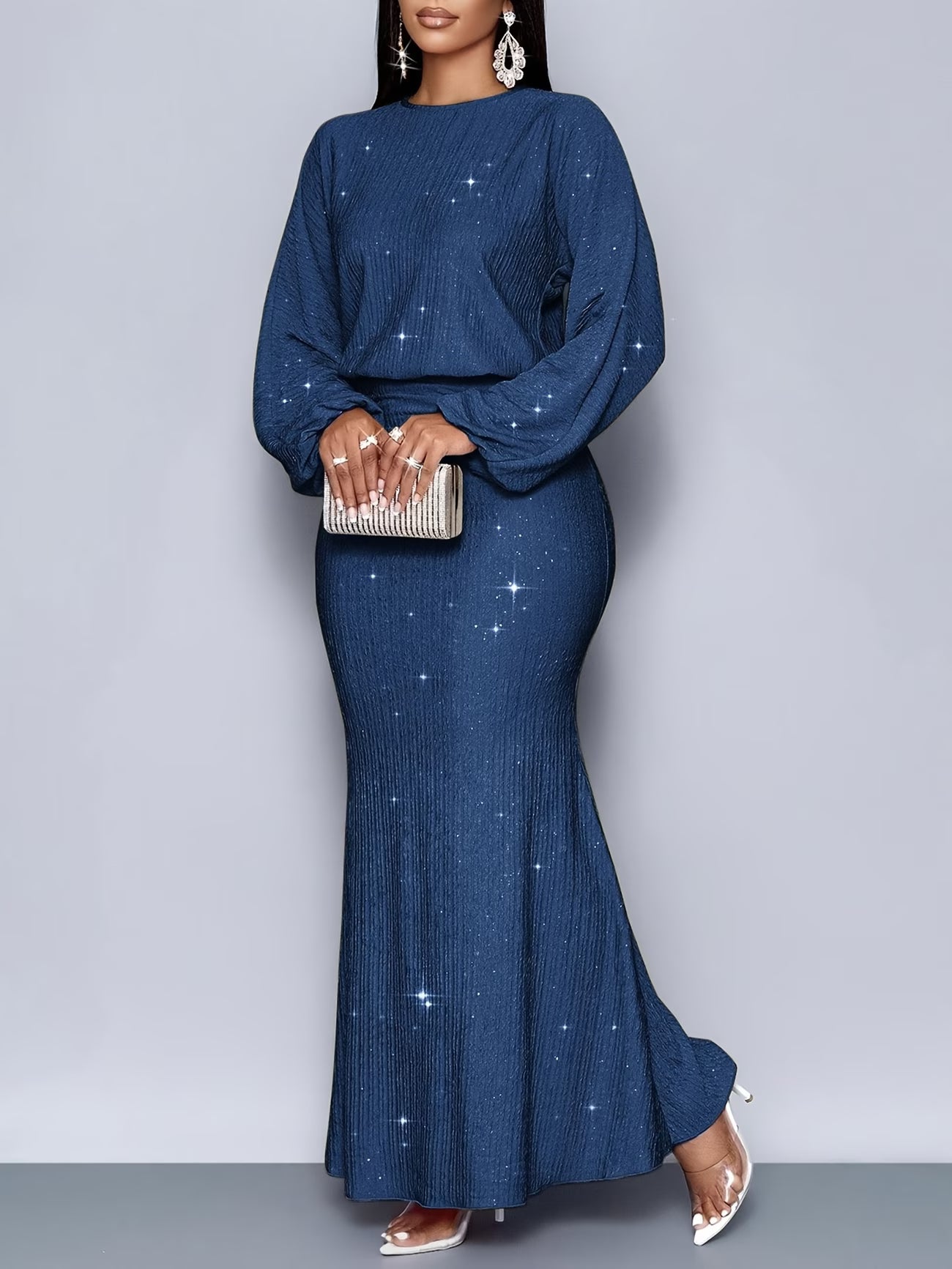 Women's Elegant Mermaid Hem Long Sleeve Bodycon Dress