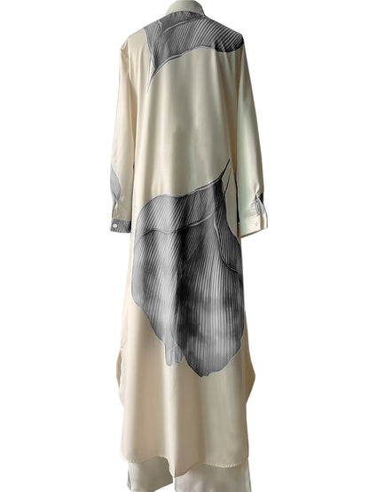 Women's Printed Long Shirt & Relaxed Pants Two-Piece Set