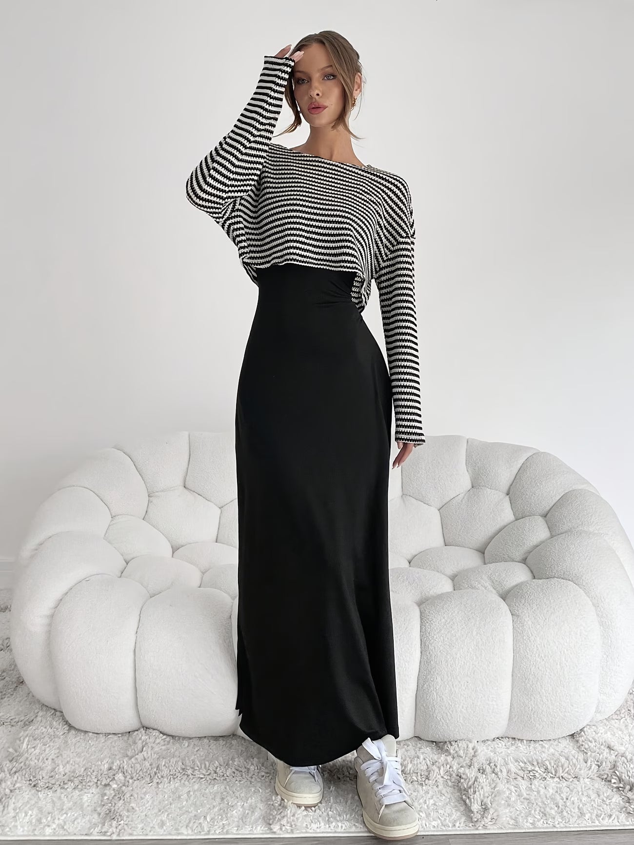 Chic Layered Stripe Dress Set