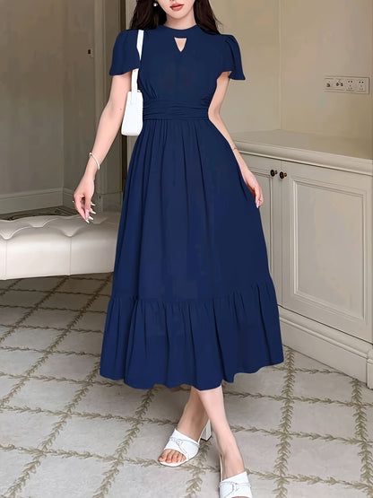 Women's Elegant Pleated Waist Ruffle Hem Maxi Dress