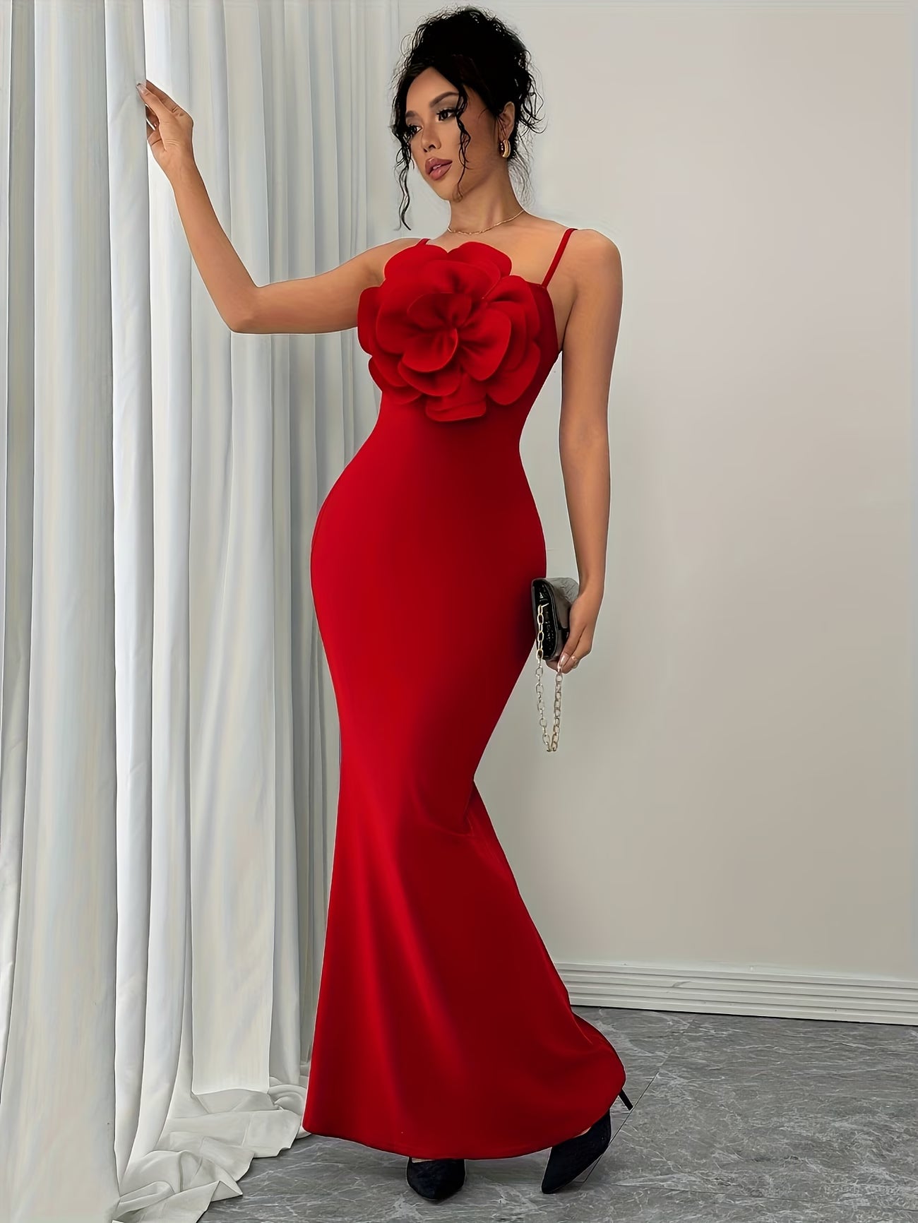 Women's Elegant 3D Floral Statement Maxi Dress