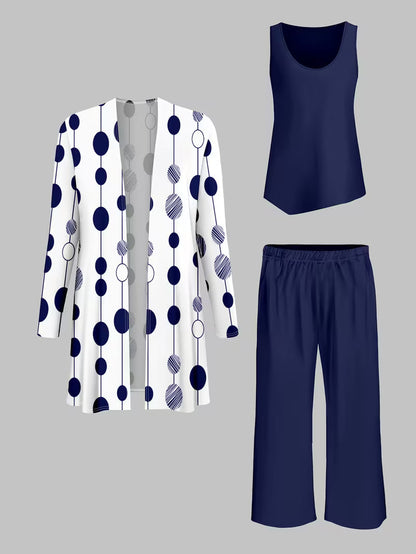 Women’s 3pcs Polka Blazer, Vest & Pants Suit