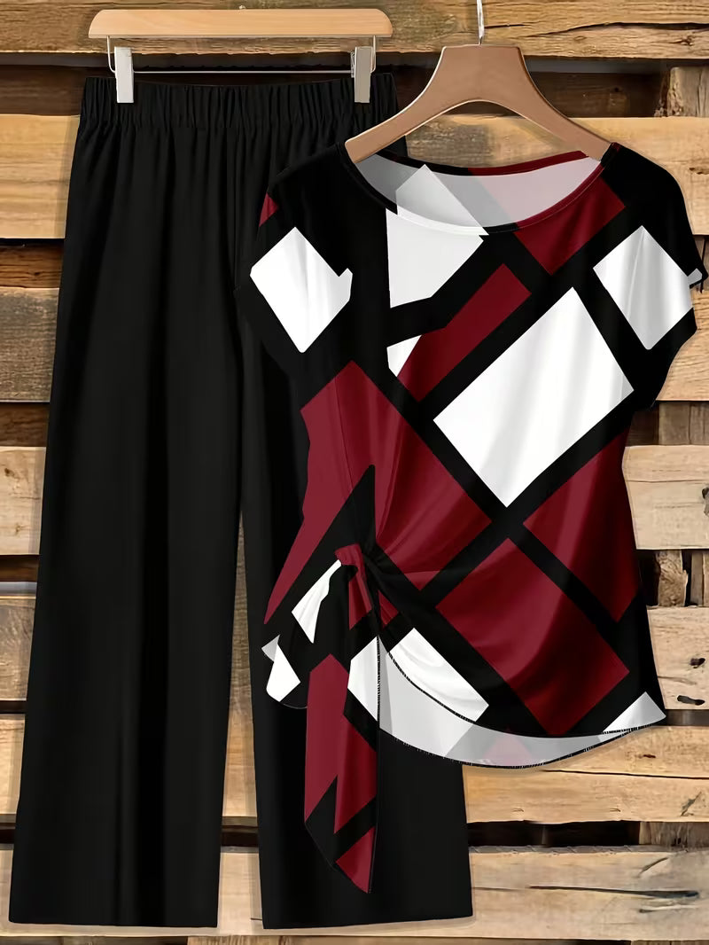 Artistic Vintage Print Two-Piece Outfit