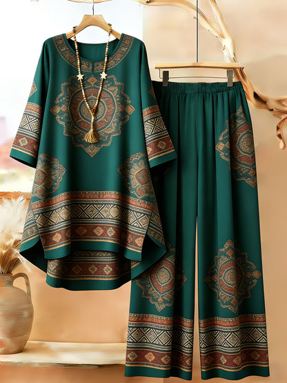 Women's Retro Bohemian Geometric Print Casual Co-Ord Set