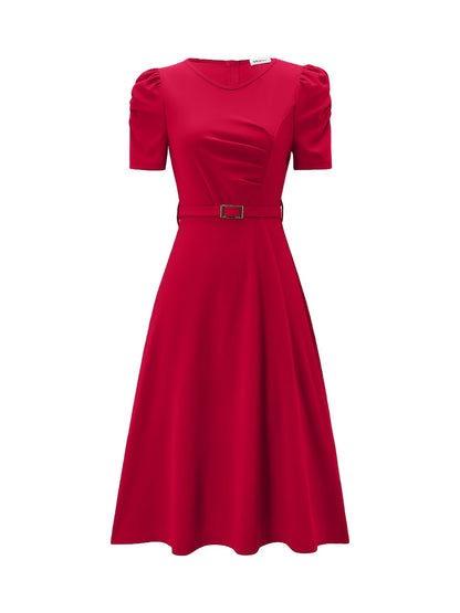 Women's Elegant V-Neck Ruffle Midi Dress with Waist Belt