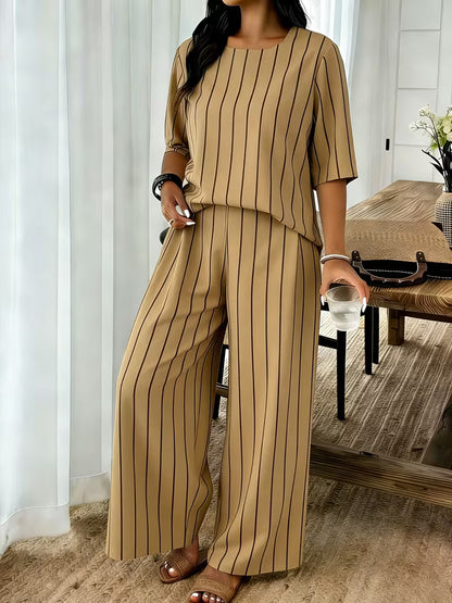Women’s Plus-Size Casual 2-Piece Set – Off-Shoulder Batwing Top & Printed Pants