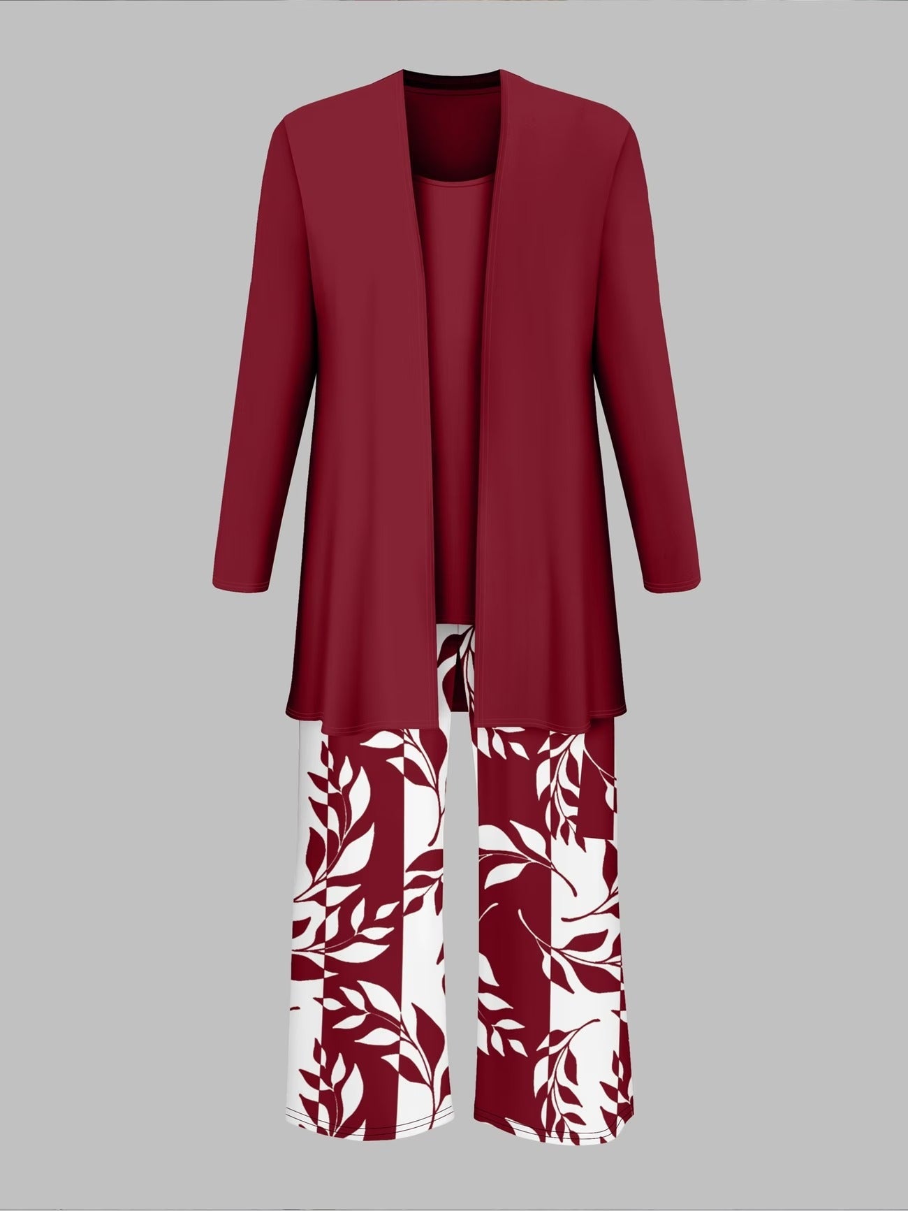 Women’s Stylish 3-Piece Set – Solid Cardigan, Casual Vest & Printed Palazzo Pants