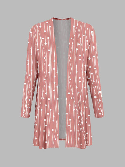 Elegant Polka Dot Cardigan Coat with Solid Suspender Top & Casual Trousers – Stylish 3-Piece Women’s Set