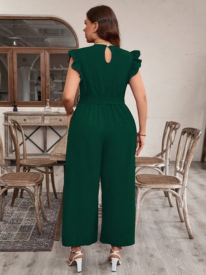 Elegant Ruffle V-Neck Belted Bodysuit – Solid Color Chic Women’s Top