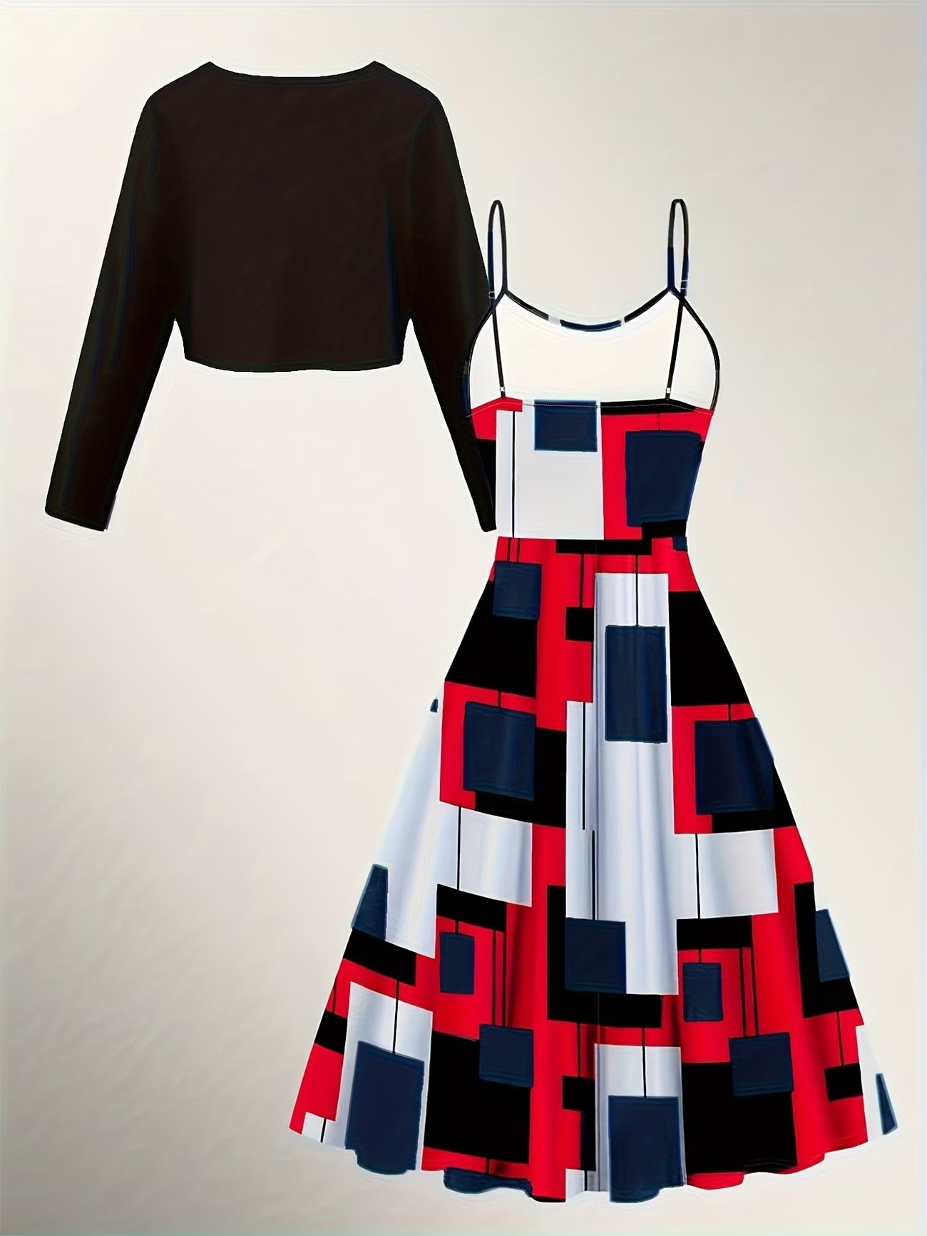 Women’s Elegant Solid Dress with Long Sleeve Jacket – Stylish 2 Piece Outfit Set