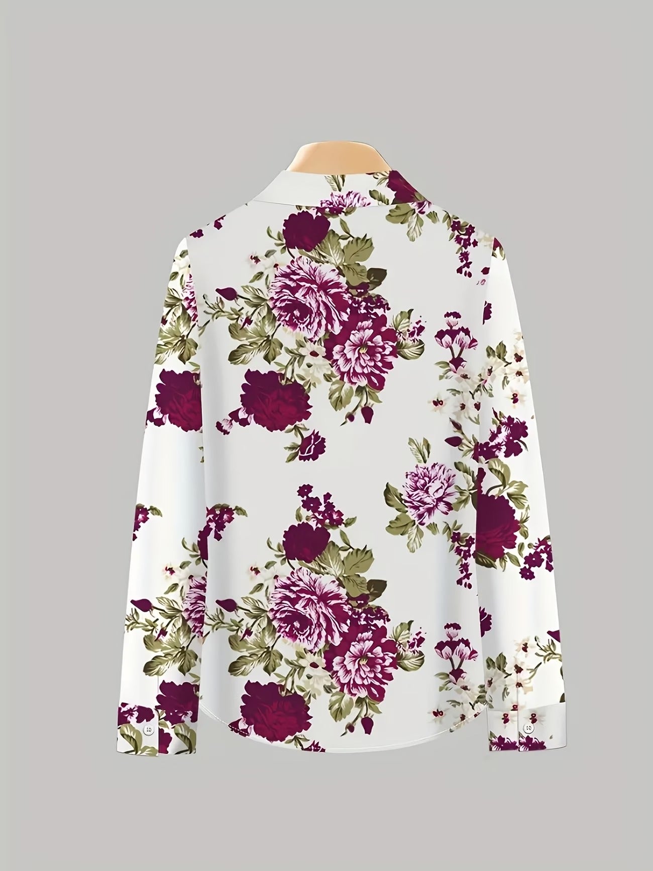 Women’s Floral Long-Sleeve Shirt with Printed Pants – Stylish Two-Piece Everyday Outfit (With Tie & Button Details)