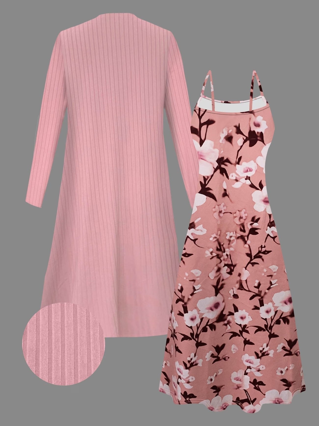 Elegant Floral Suspender Dress Set with Chic Long-Sleeve Blazer