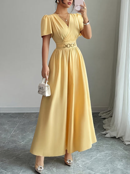 Elegant Waist Button Detail Dress – Chic Casual Everyday Outfit for Women