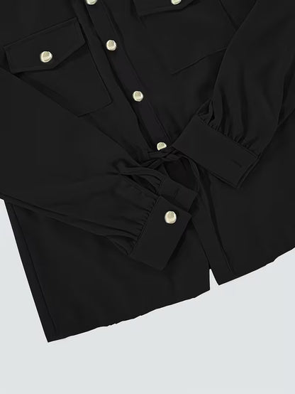 Women's Drawstring Waist Collared Top & Elastic Waist Skirt Two-Piece Set