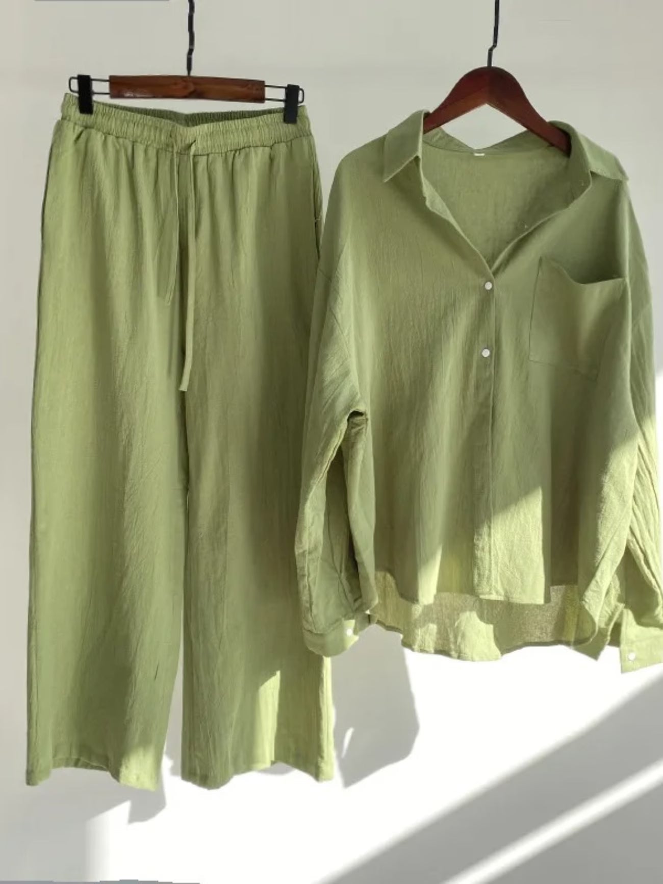 Fashionable Women’s  Cotton Slacks & Shirt Suit Set