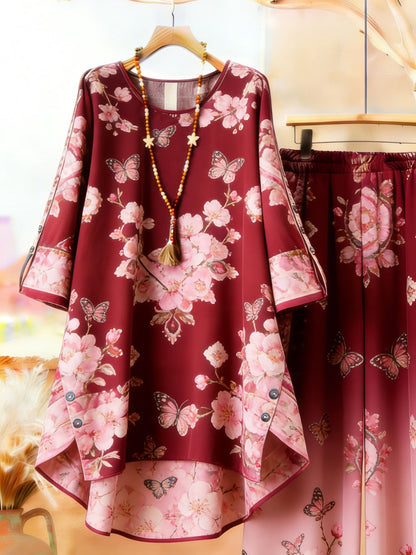 Elegant Botanical Print 2-Piece Women’s Co-Ord Set