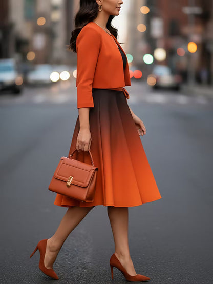 Women’s Gradient Dress with Cardigan Two-Piece Set