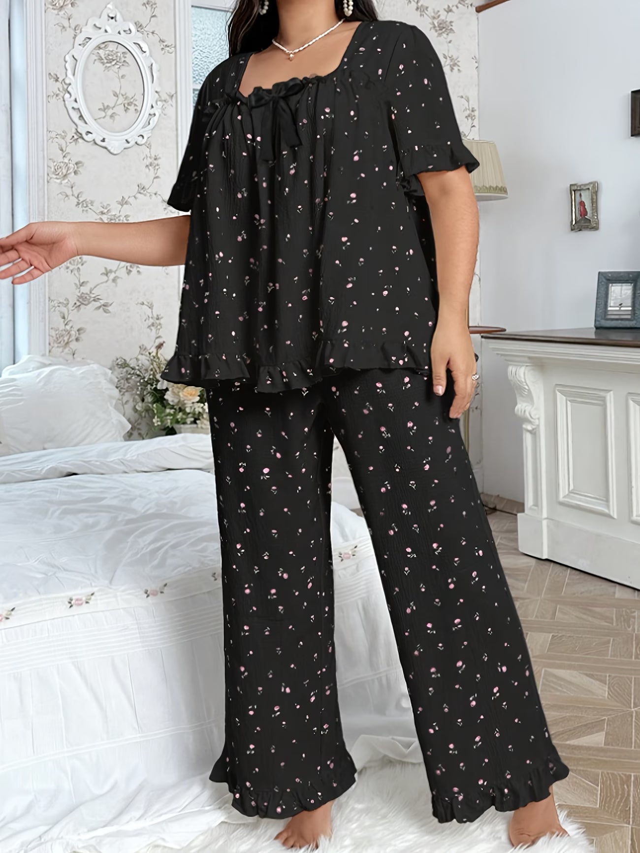 Chic Bow Print Lounge Co-Ord Set