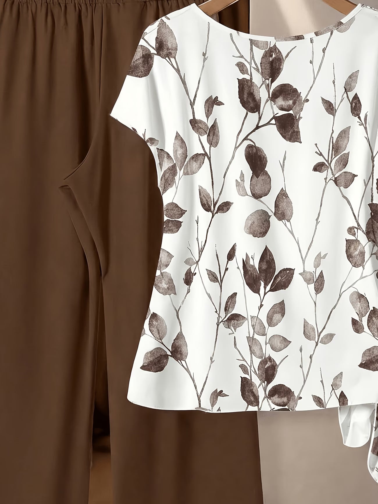 Women's Floral Print Tie-Front Shirt & Wide-Leg Pants Two-Piece Set