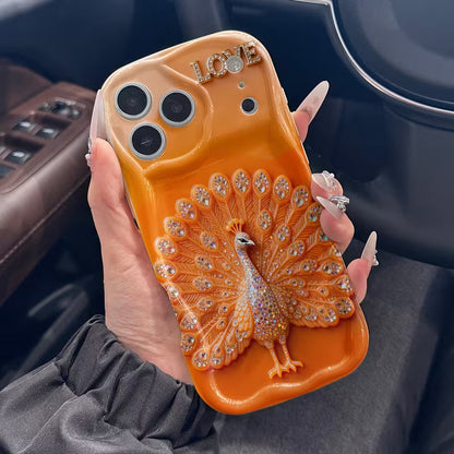 Luxury Golden Peacock Feather Glass Case for iPhone 📱✨