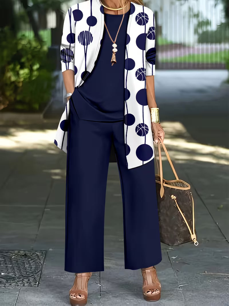 Women’s 3pcs Polka Blazer, Vest & Pants Suit
