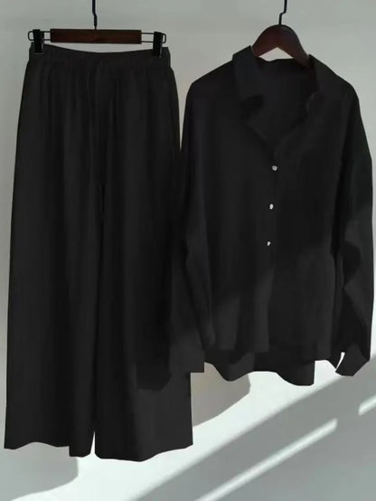 Fashionable Women’s  Cotton Slacks & Shirt Suit Set