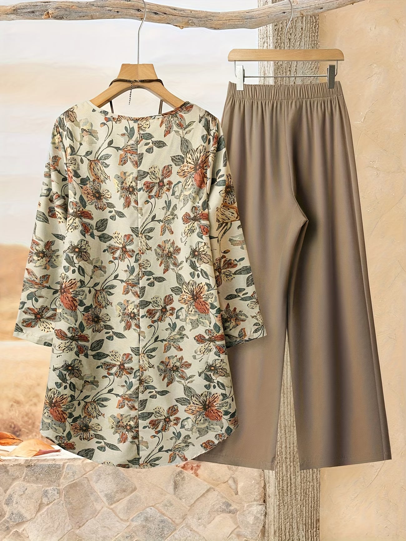 Elegant Botanical Print 2-Piece Women’s Co-Ord Set