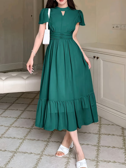 Women's Elegant Pleated Waist Ruffle Hem Maxi Dress