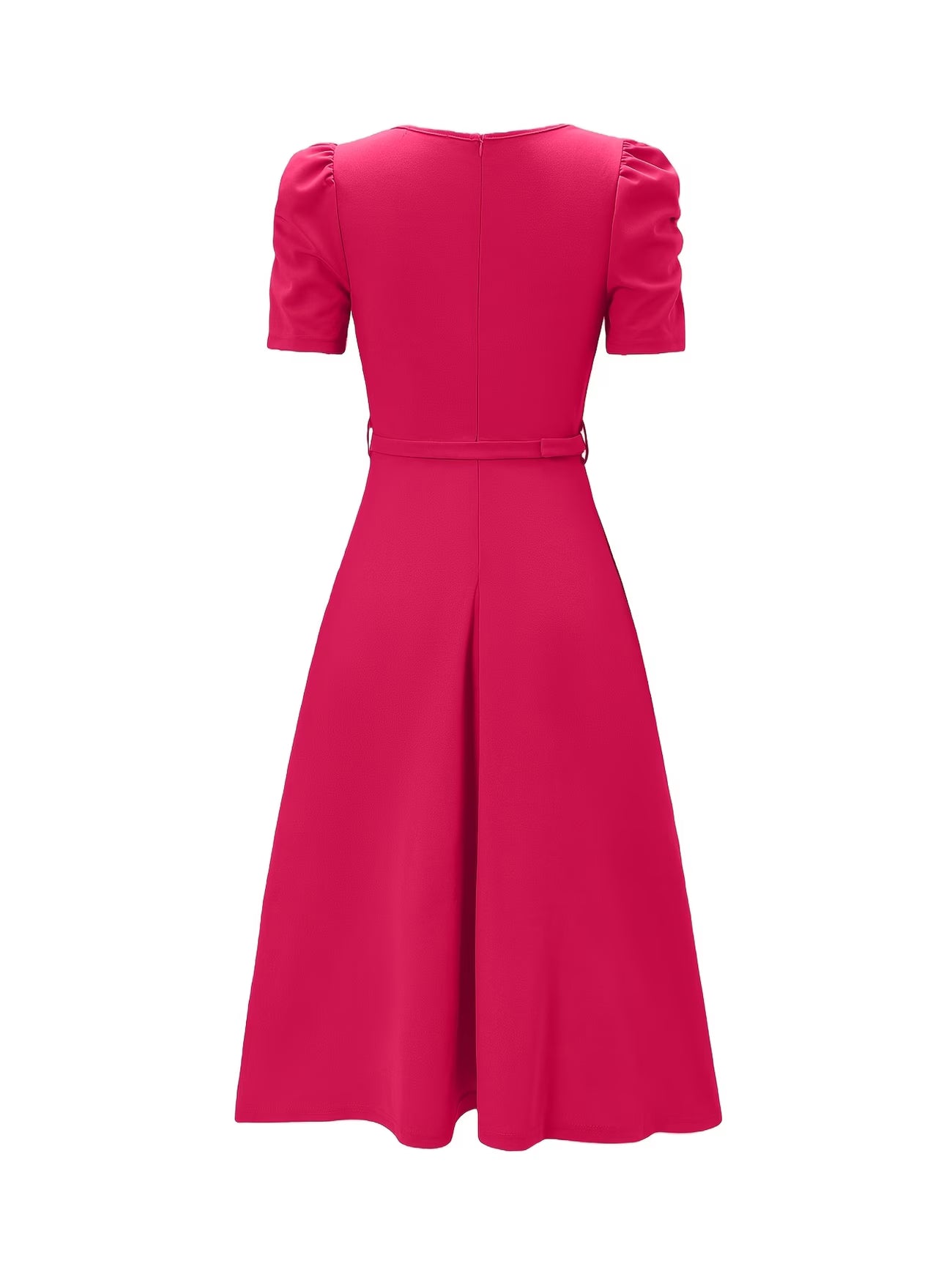 Women's Elegant V-Neck Ruffle Midi Dress with Waist Belt
