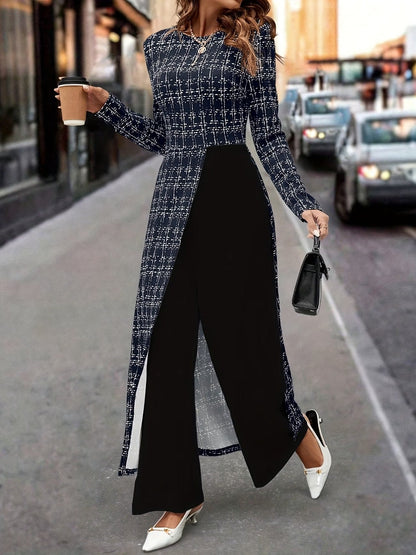 Chic Plaid Commuter Jumpsuit – Asymmetrical Design with Relaxed Straight-Leg Fit