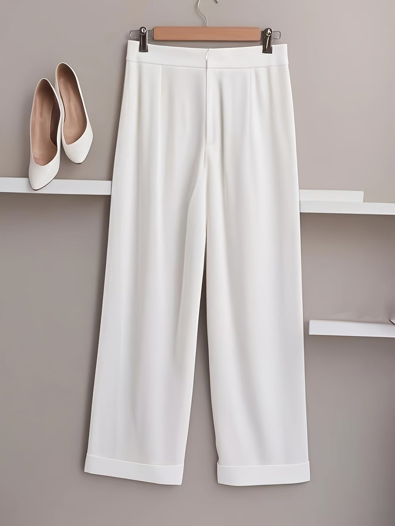 Summer French Solid Two-Piece Set – Elegant Women’s Top & Pants Suit