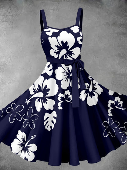 Women’s Vintage Printed Dress with Solid Cardigan – Elegant 2 Piece Set
