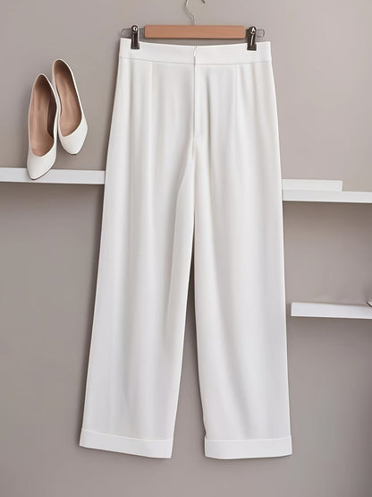 Summer French Solid Two-Piece Set – Elegant Women’s Top & Pants Suit