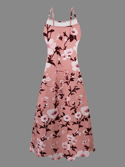 Elegant Floral Suspender Dress Set with Chic Long-Sleeve Blazer