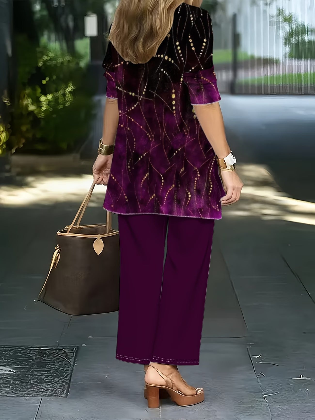 Elegant Pattern Print Cardigan with Tank Top & Casual Pants – Stylish 3-Piece Women’s Outfit Set