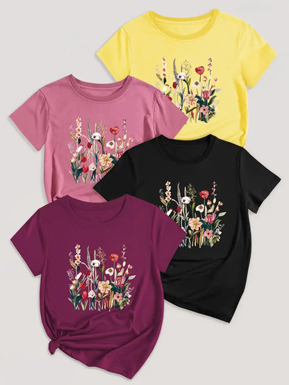 4Pc Stylish Graphic Print T-Shirts