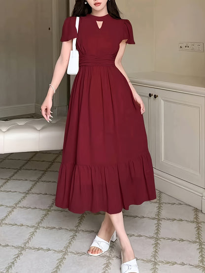 Women's Elegant Pleated Waist Ruffle Hem Maxi Dress