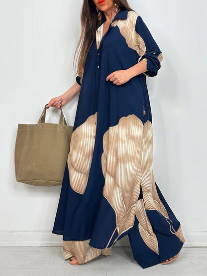 Women's Printed Long Shirt & Relaxed Pants Two-Piece Set