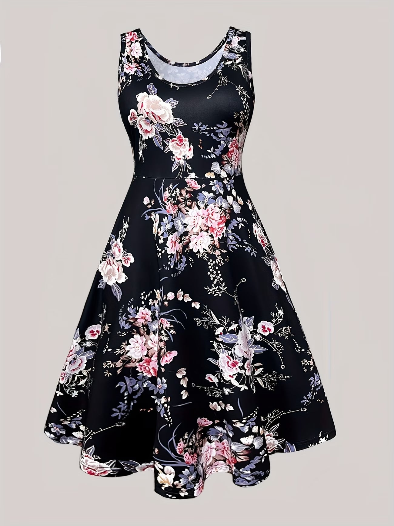 Plus Size Women Elegant Lace Coat & Printed Vest Dress 2-Piece Outfit Set