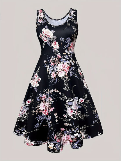 Plus Size Women Elegant Lace Coat & Printed Vest Dress 2-Piece Outfit Set