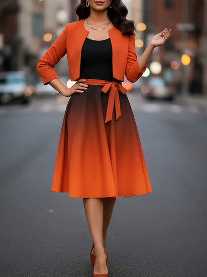 Women’s Gradient Dress with Cardigan Two-Piece Set