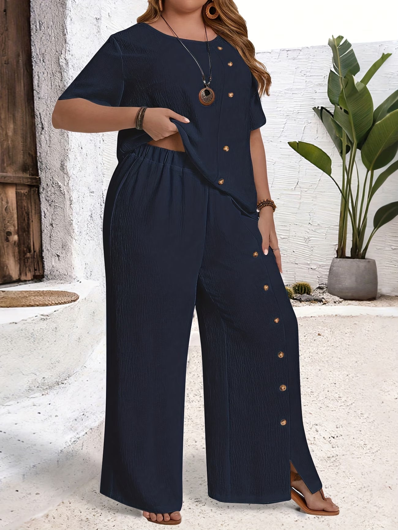 CurveEase Plus Size Solid Summer Co-Ord Set