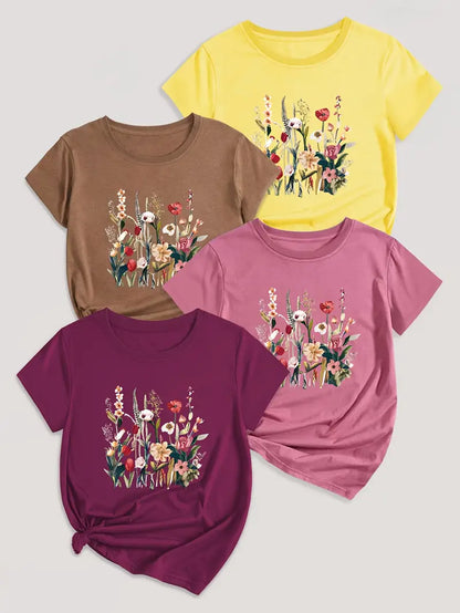 4Pc Stylish Graphic Print T-Shirts
