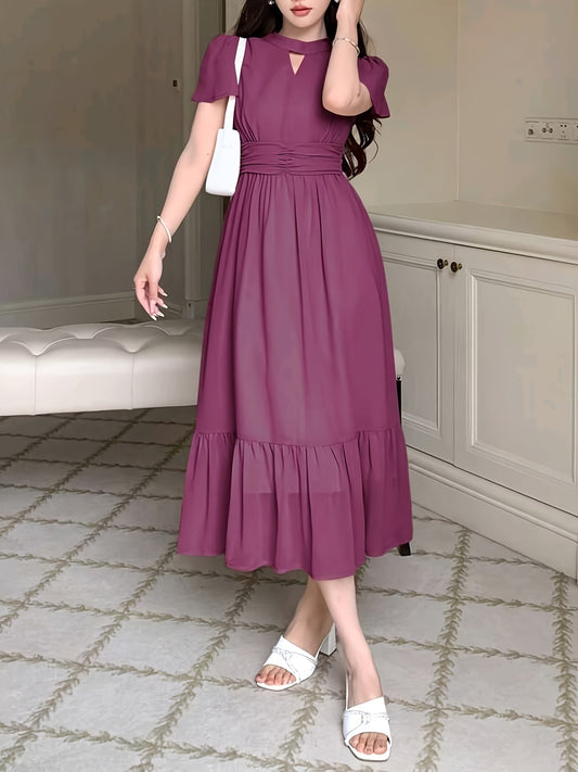 Women's Elegant Pleated Waist Ruffle Hem Maxi Dress