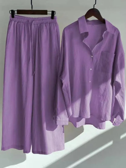 Fashionable Women’s  Cotton Slacks & Shirt Suit Set