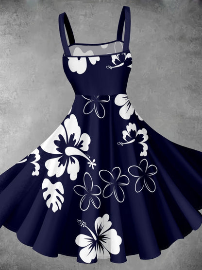 Women’s Vintage Printed Dress with Solid Cardigan – Elegant 2 Piece Set