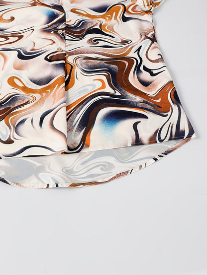 Women’s Floral Long-Sleeve Shirt with Printed Pants – Stylish Two-Piece Everyday Outfit (With Tie & Button Details)